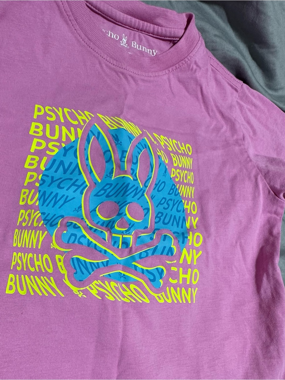 Psycho Bunny Pink Tee with Neon Yellow & Bright Blue Graphic